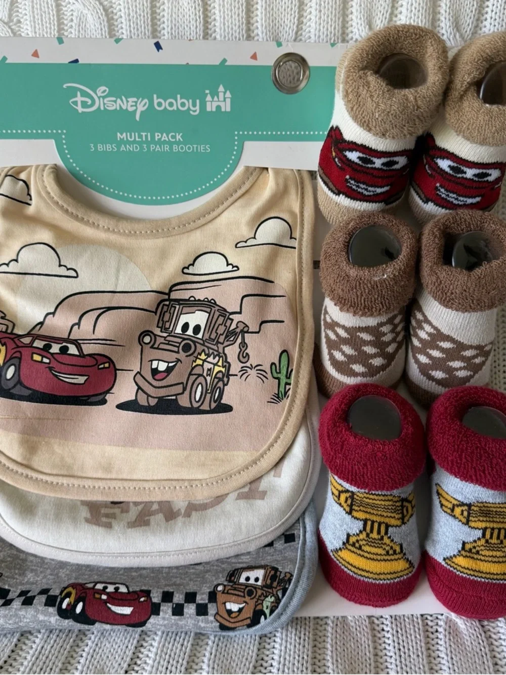 Disney Baby Pixar Cars Bib Bootie Set Lightning McQueen Mater Baby Gift Set NEW